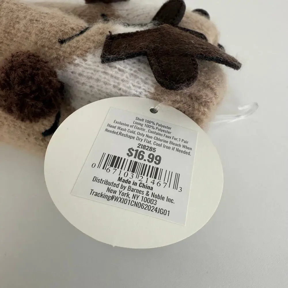 NWT Barnes & Noble Kids Reindeer Christmas Holiday Seasonal Brown Grip Socks